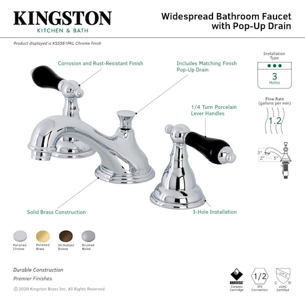 KS5561PKL Duchess Widespread Bathroom Faucet W/ Brass Pop-Up, Chrome